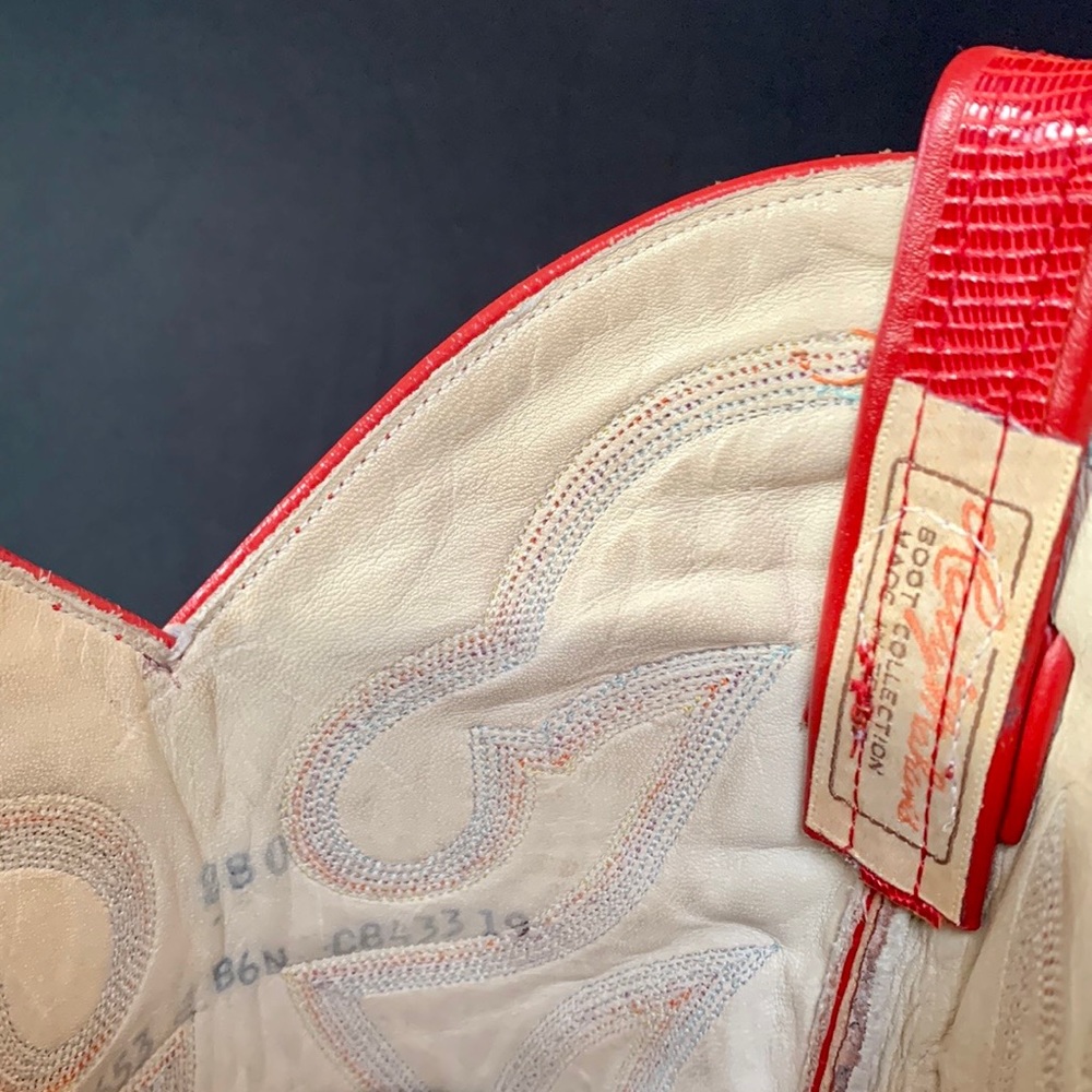 SOLD LARRY MAHAN Vintage Red Lizard Tall Knee High Cowgirl Cowboy Western Boots - Picture 9 of 11